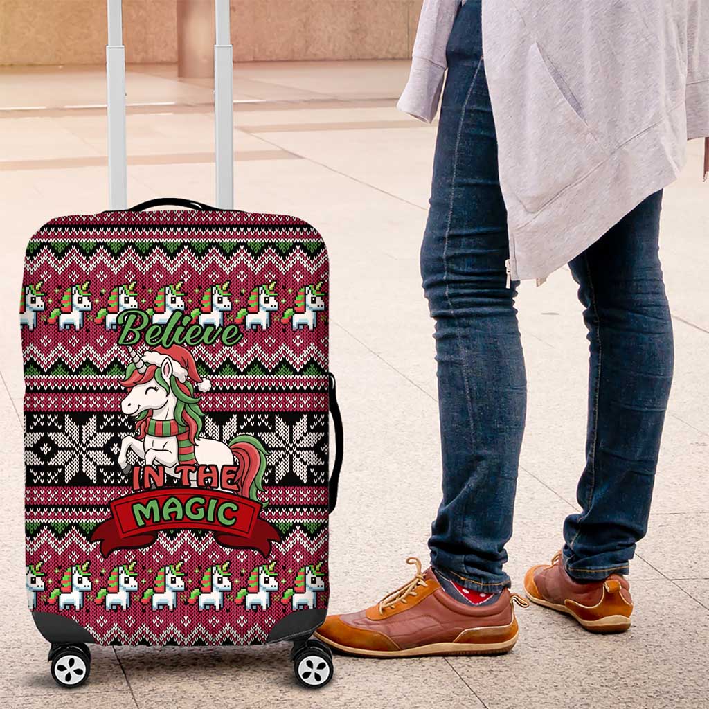 Unicorn Believe In The Magic Christmas Luggage Cover Xmas Holiday Patterns - Wonder Print Shop