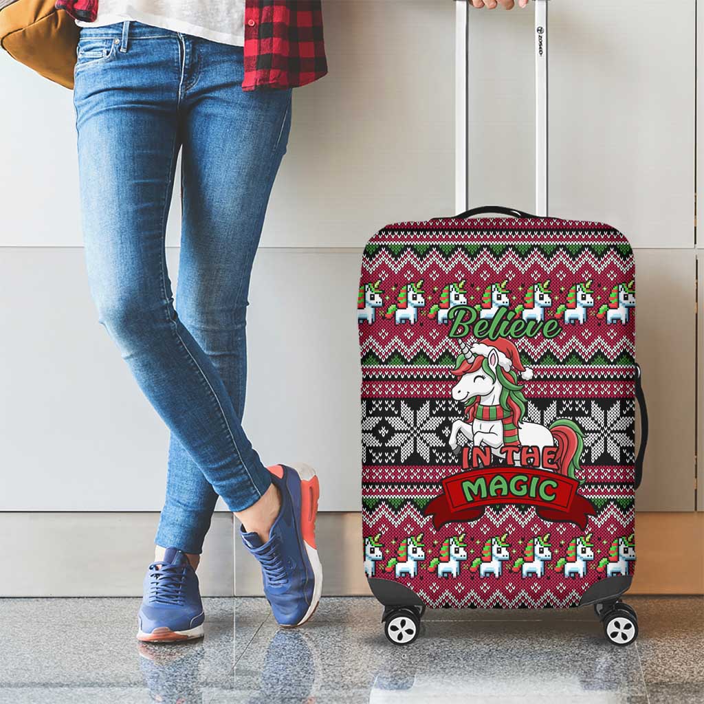 Unicorn Believe In The Magic Christmas Luggage Cover Xmas Holiday Patterns - Wonder Print Shop