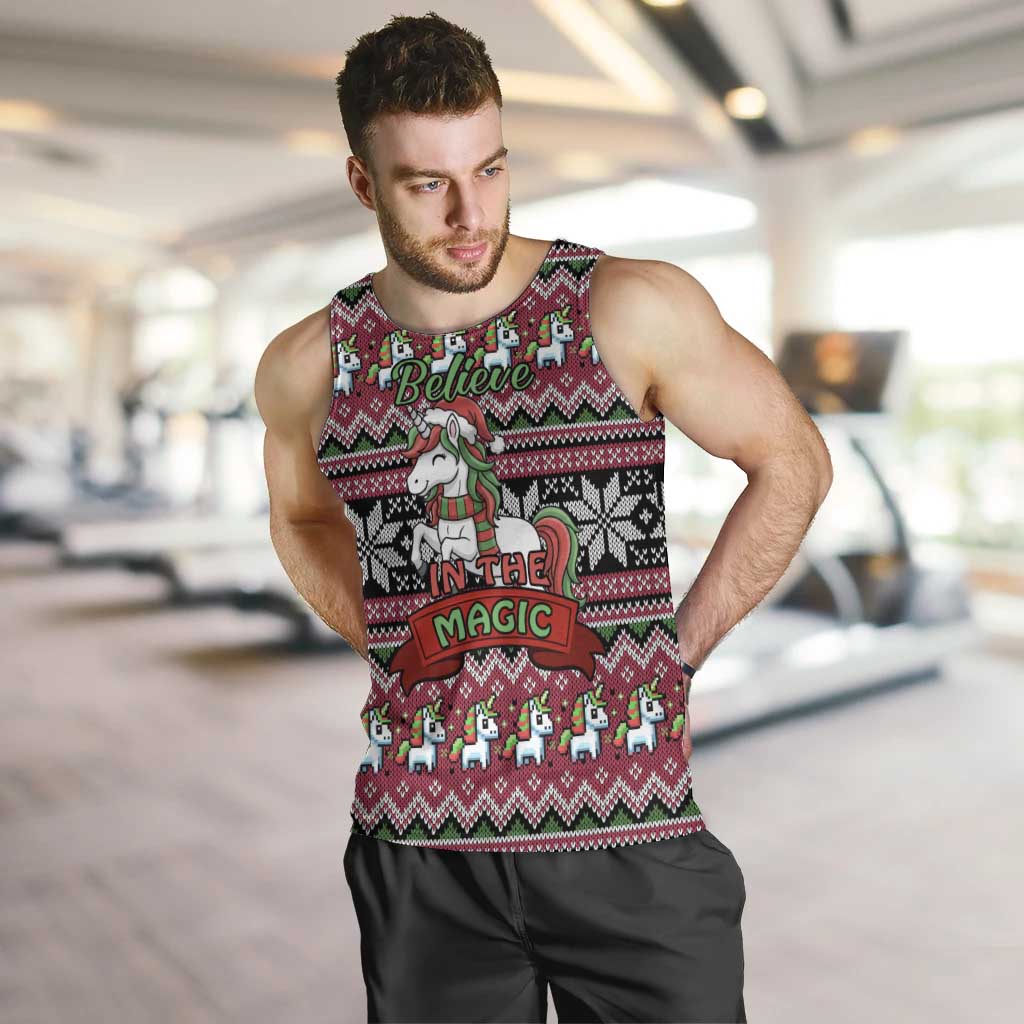 Unicorn Believe In The Magic Christmas Men Tank Top Xmas Holiday Patterns - Wonder Print Shop