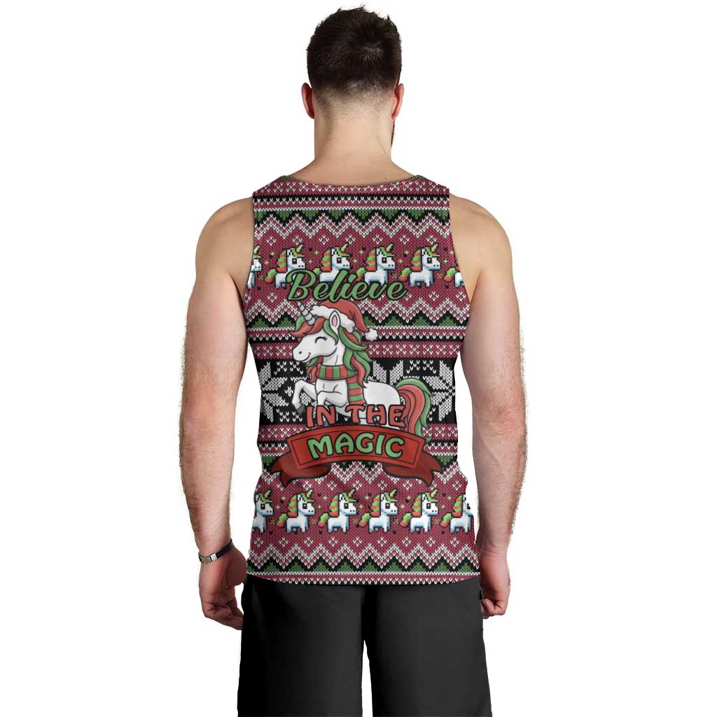 Unicorn Believe In The Magic Christmas Men Tank Top Xmas Holiday Patterns - Wonder Print Shop