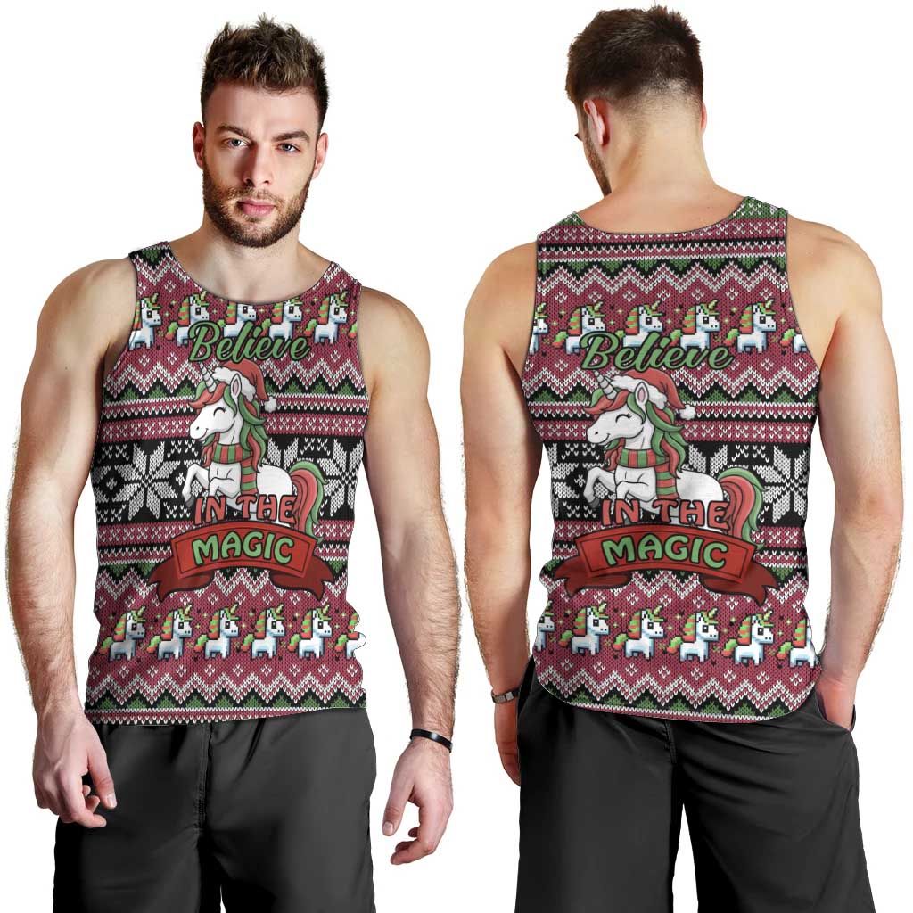 Unicorn Believe In The Magic Christmas Men Tank Top Xmas Holiday Patterns - Wonder Print Shop