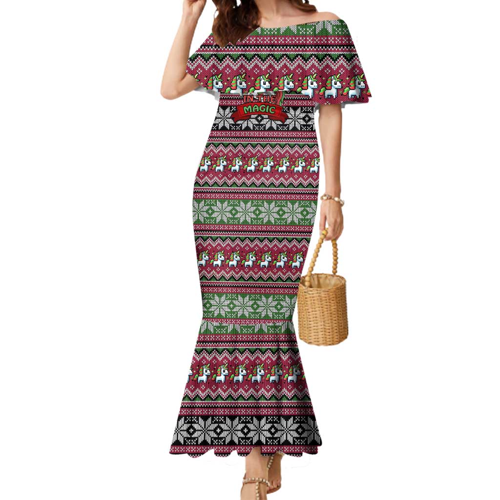 Unicorn Believe In The Magic Christmas Mermaid Dress Xmas Holiday Patterns - Wonder Print Shop