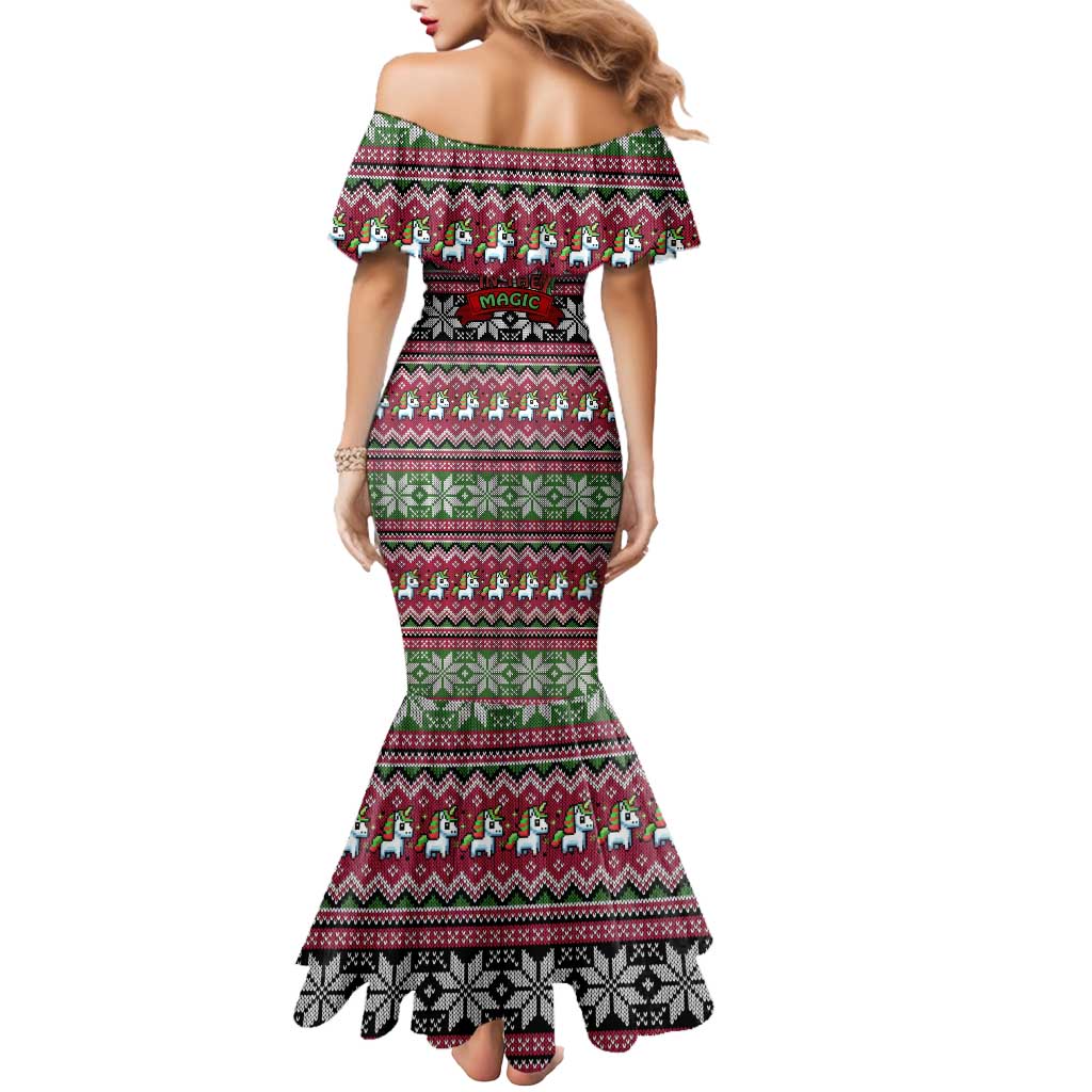 Unicorn Believe In The Magic Christmas Mermaid Dress Xmas Holiday Patterns - Wonder Print Shop