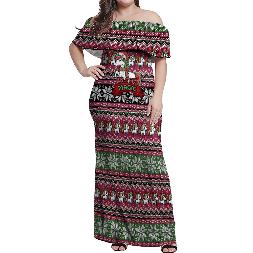 Unicorn Believe In The Magic Christmas Off Shoulder Maxi Dress Xmas Holiday Patterns - Wonder Print Shop