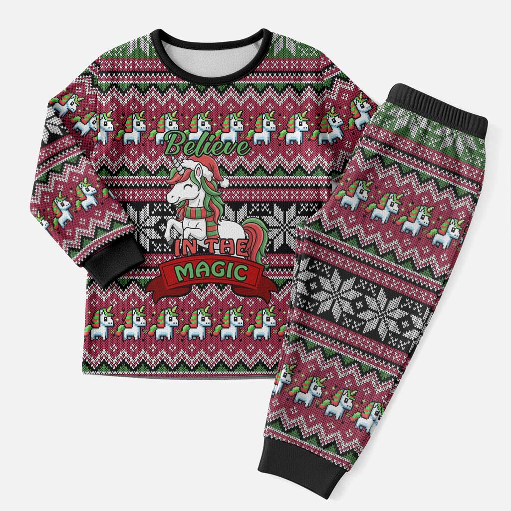Unicorn Believe In The Magic Christmas Pajama Set Xmas Holiday Patterns - Wonder Print Shop