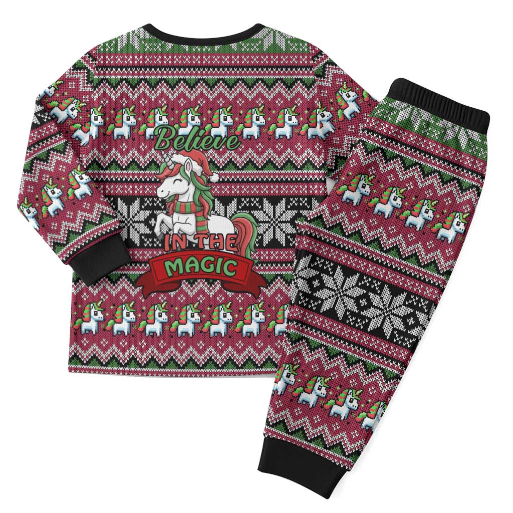 Unicorn Believe In The Magic Christmas Pajama Set Xmas Holiday Patterns - Wonder Print Shop