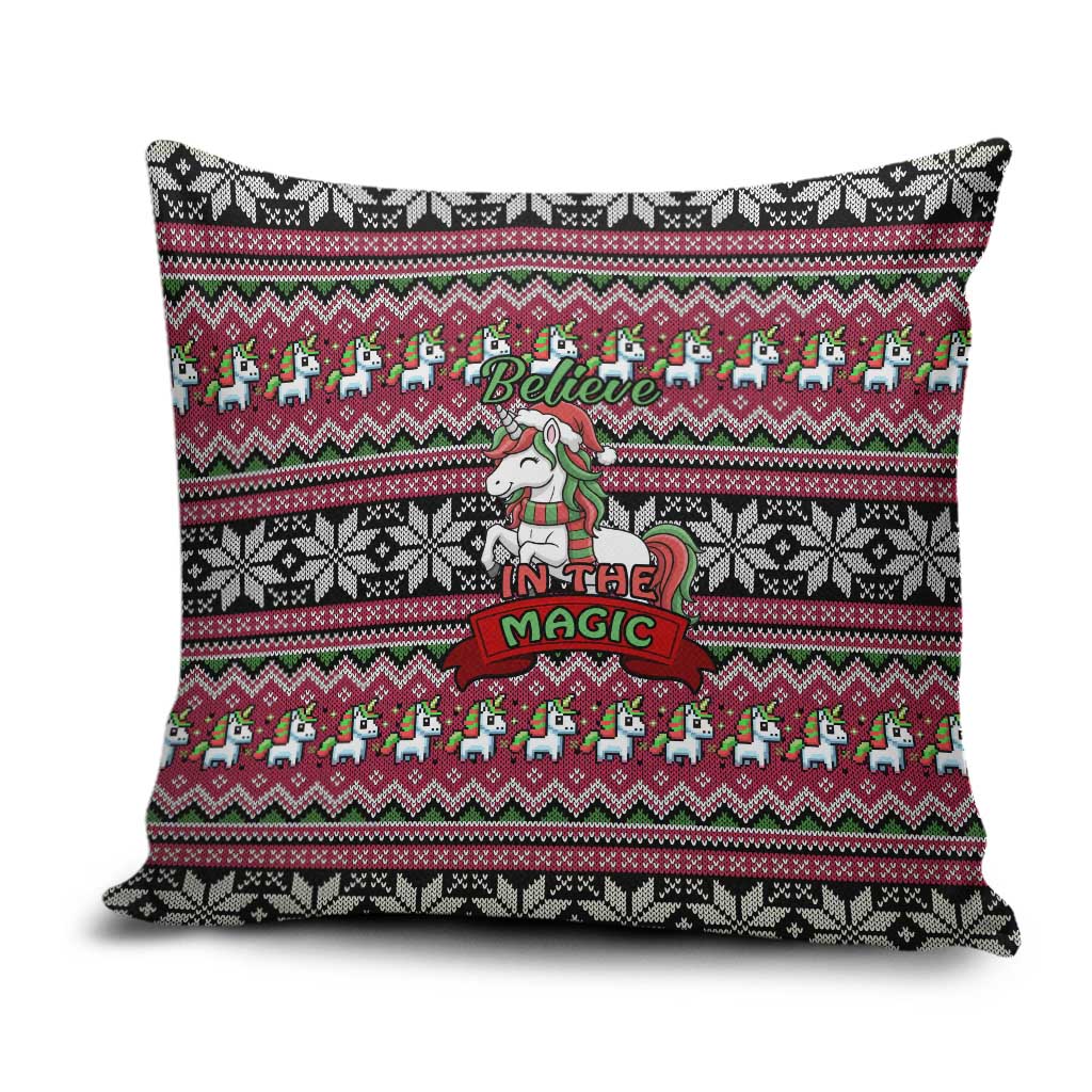 Unicorn Believe In The Magic Christmas Pillow Cover Xmas Holiday Patterns - Wonder Print Shop