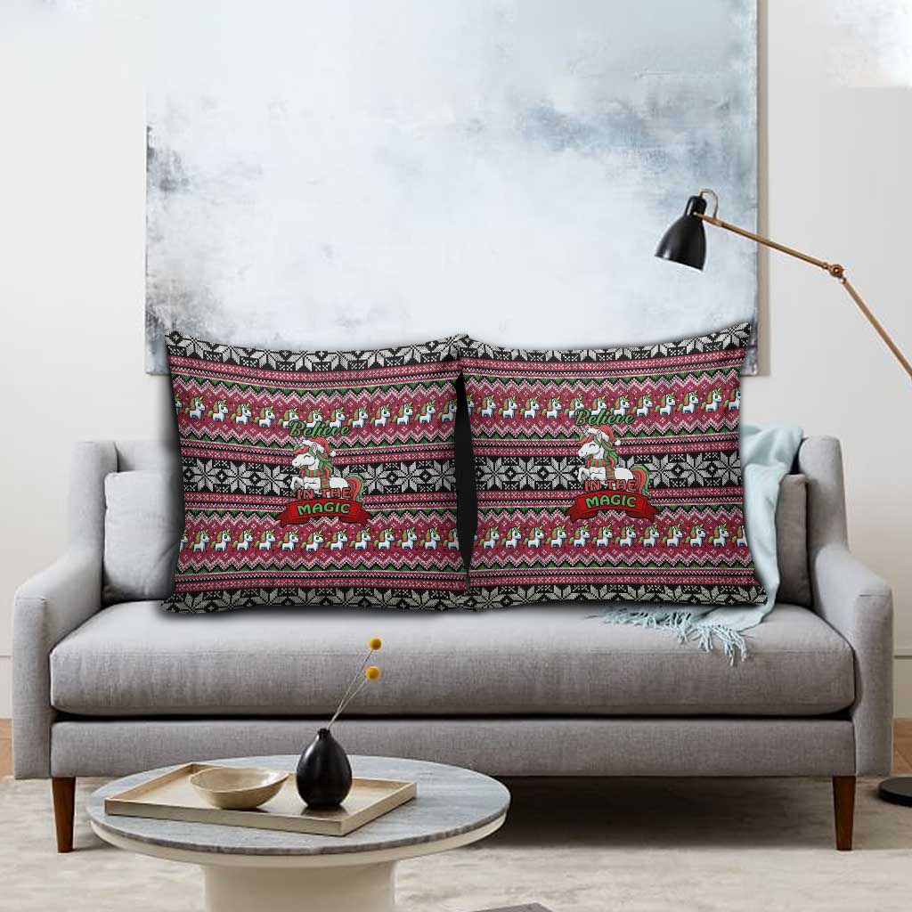 Unicorn Believe In The Magic Christmas Pillow Cover Xmas Holiday Patterns - Wonder Print Shop