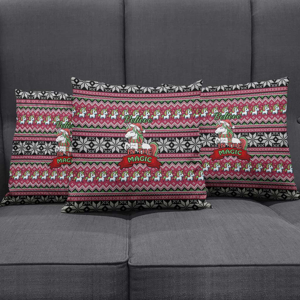 Unicorn Believe In The Magic Christmas Pillow Cover Xmas Holiday Patterns - Wonder Print Shop