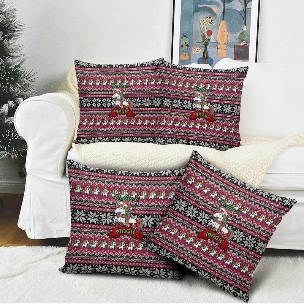 Unicorn Believe In The Magic Christmas Pillow Cover Xmas Holiday Patterns - Wonder Print Shop