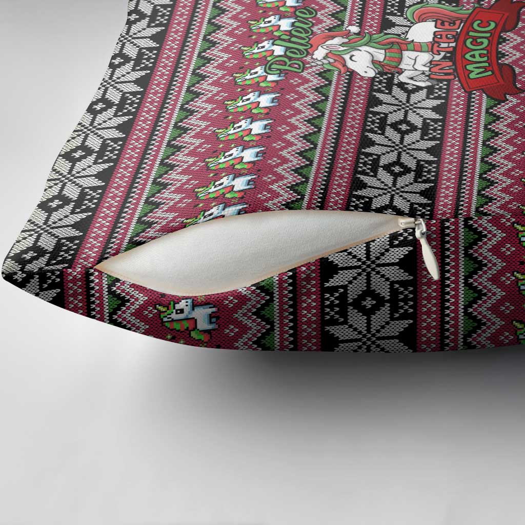 Unicorn Believe In The Magic Christmas Pillow Cover Xmas Holiday Patterns - Wonder Print Shop