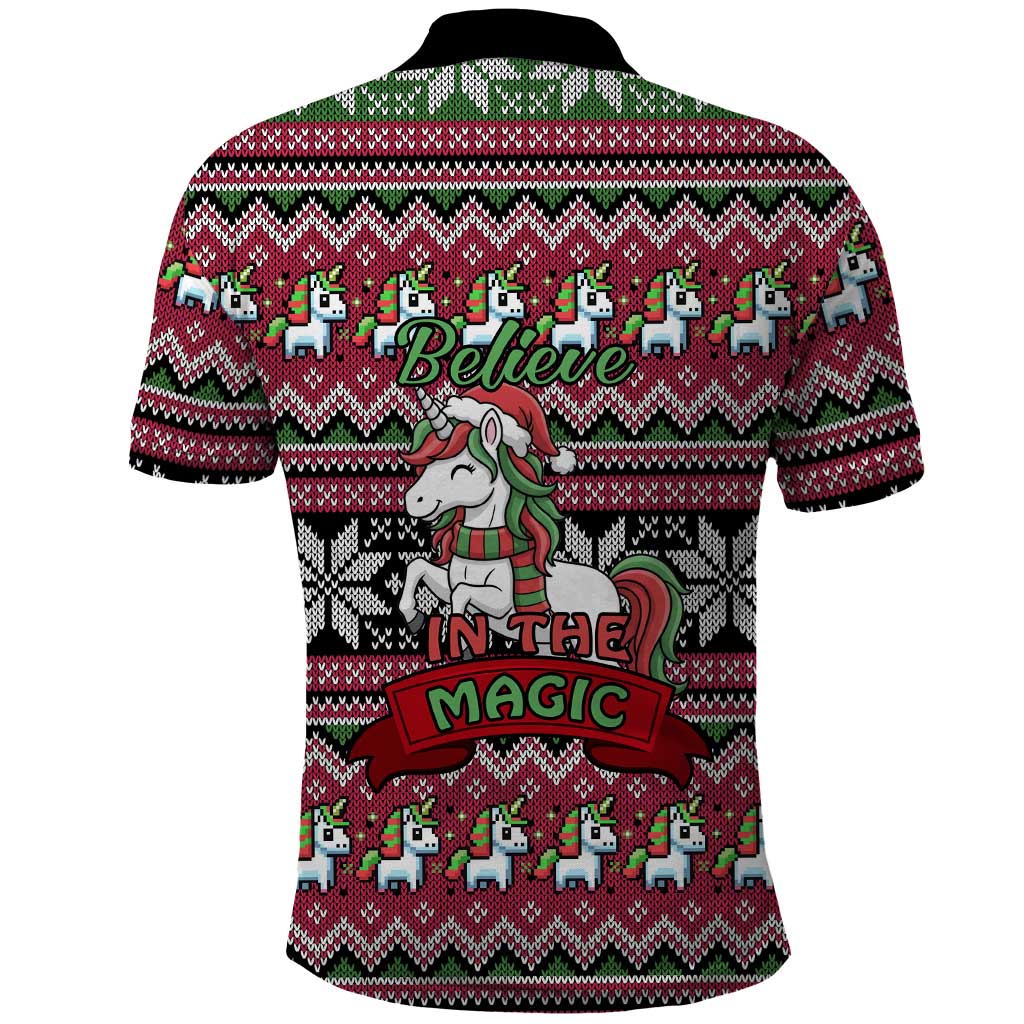 Unicorn Believe In The Magic Christmas Polo Shirt Xmas Holiday Patterns - Wonder Print Shop
