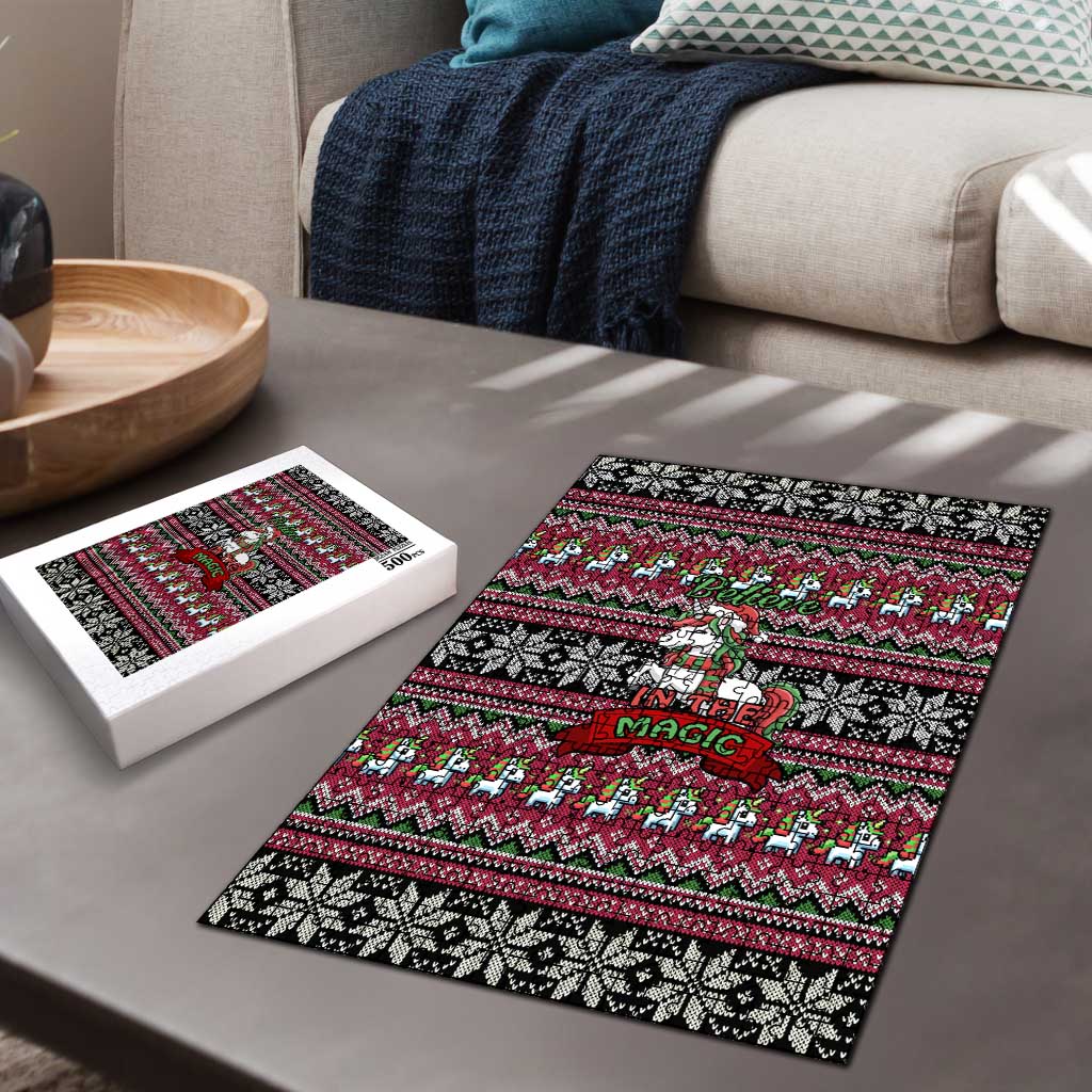 Unicorn Believe In The Magic Christmas Puzzle Xmas Holiday Patterns - Wonder Print Shop