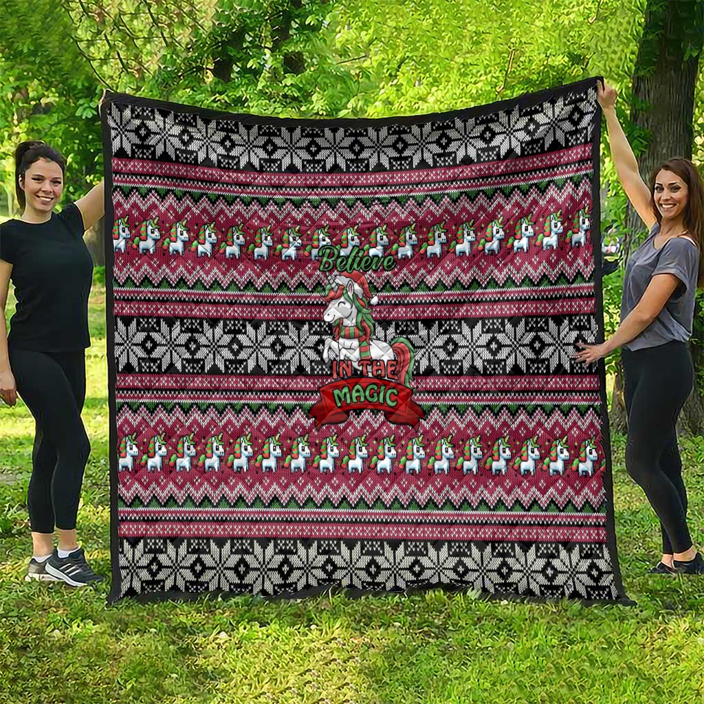 Unicorn Believe In The Magic Christmas Quilt Xmas Holiday Patterns - Wonder Print Shop