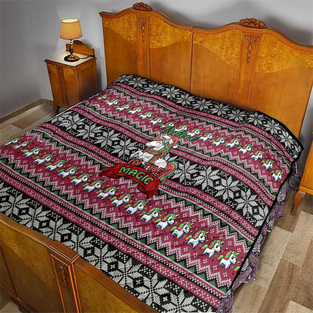Unicorn Believe In The Magic Christmas Quilt Xmas Holiday Patterns - Wonder Print Shop