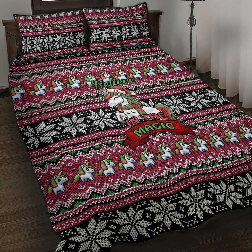 Unicorn Believe In The Magic Christmas Quilt Bed Set Xmas Holiday Patterns - Wonder Print Shop