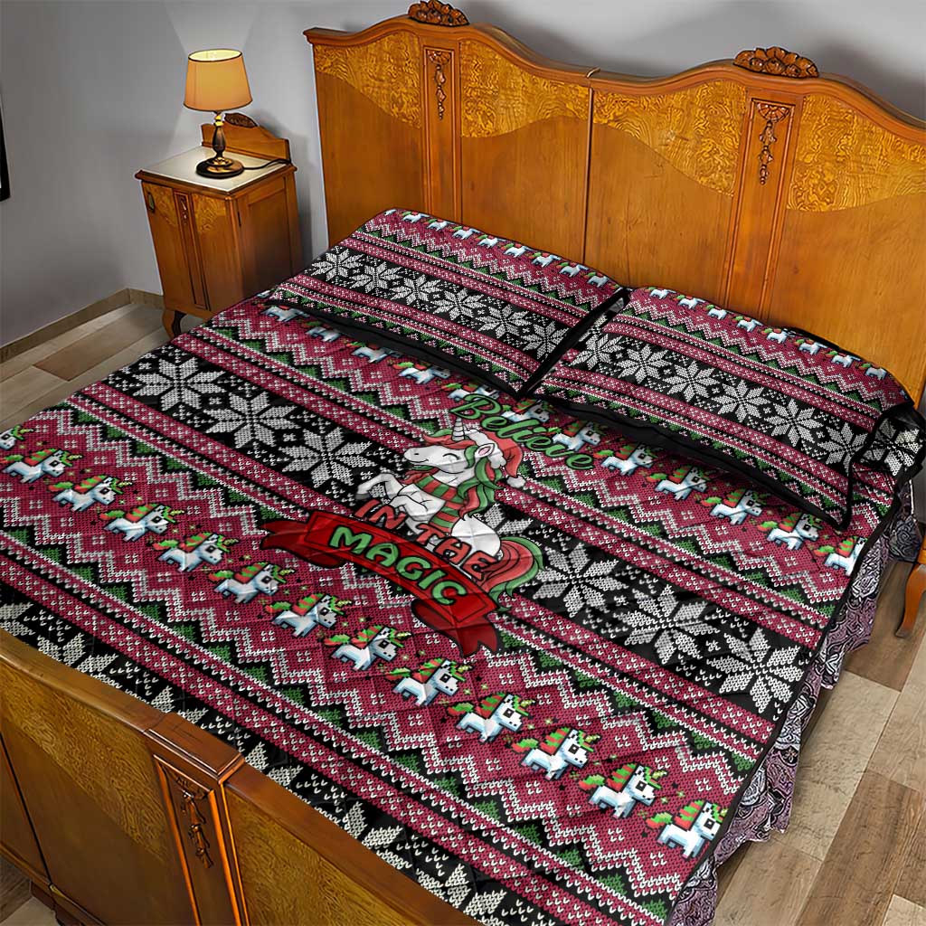 Unicorn Believe In The Magic Christmas Quilt Bed Set Xmas Holiday Patterns - Wonder Print Shop