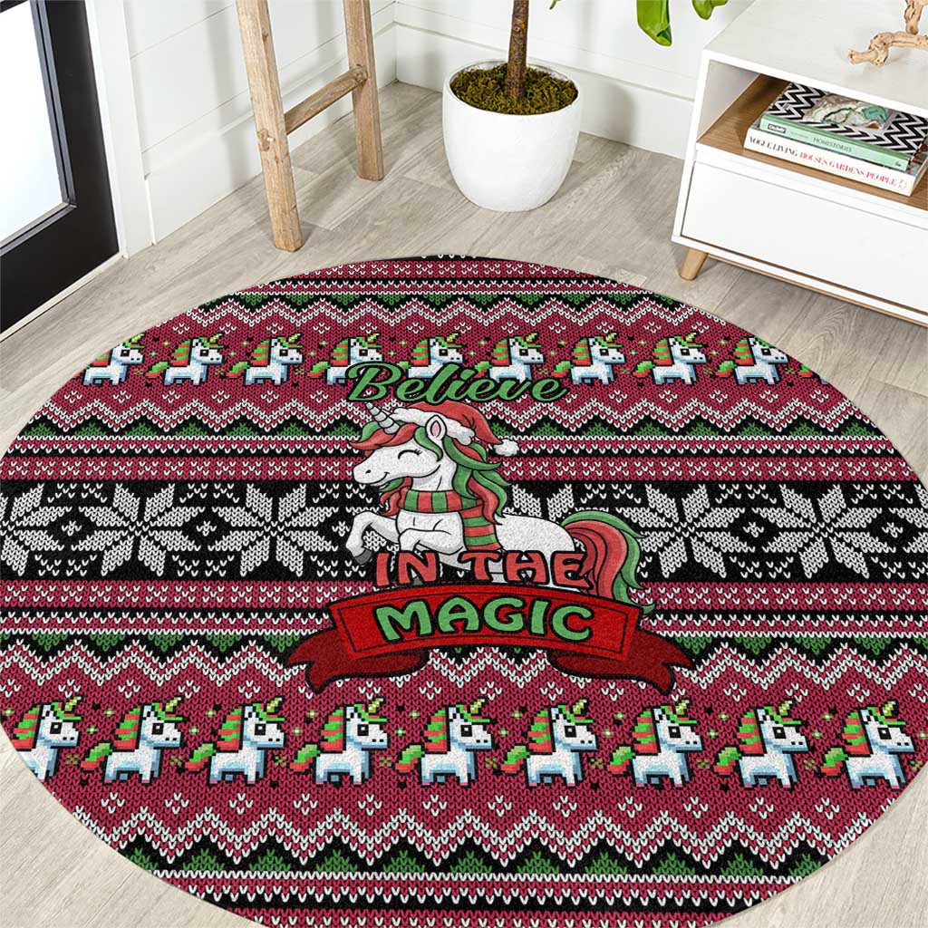 Unicorn Believe In The Magic Christmas Round Carpet Xmas Holiday Patterns - Wonder Print Shop