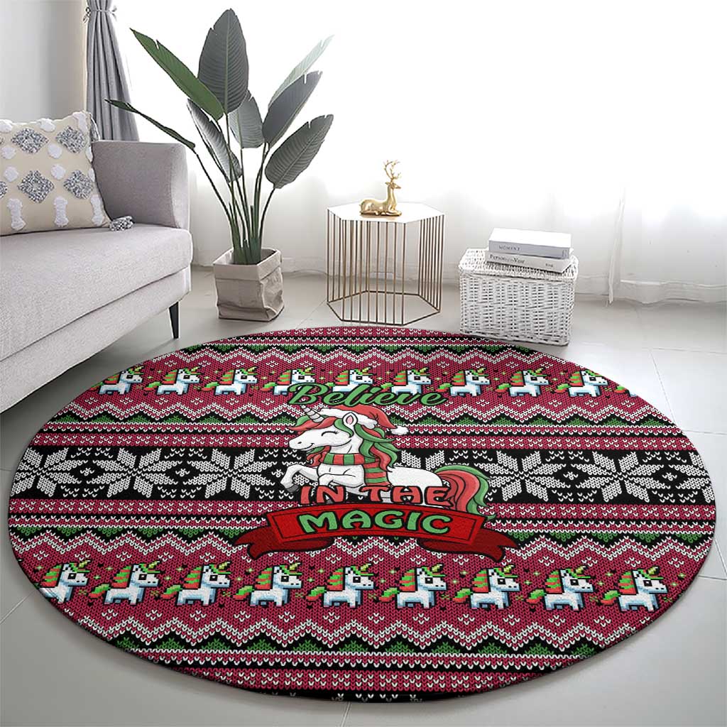 Unicorn Believe In The Magic Christmas Round Carpet Xmas Holiday Patterns - Wonder Print Shop