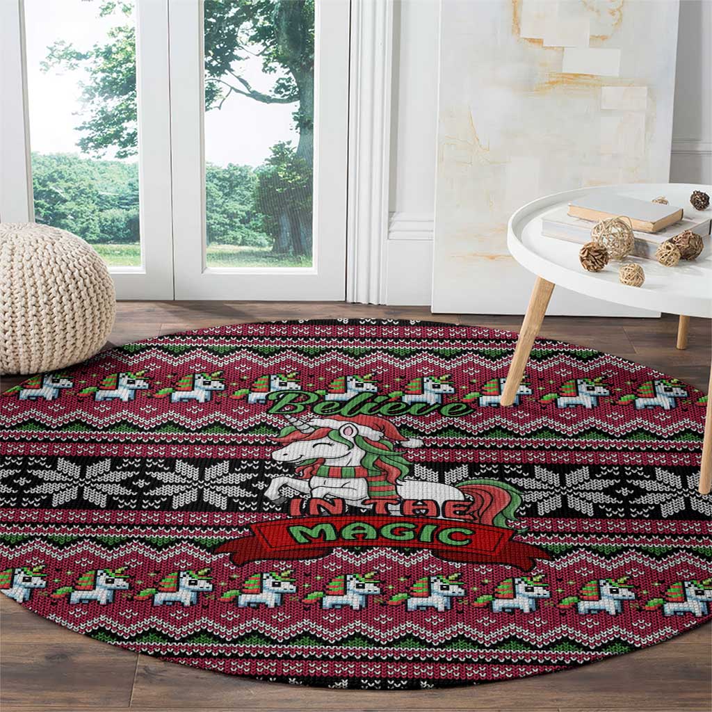 Unicorn Believe In The Magic Christmas Round Carpet Xmas Holiday Patterns - Wonder Print Shop
