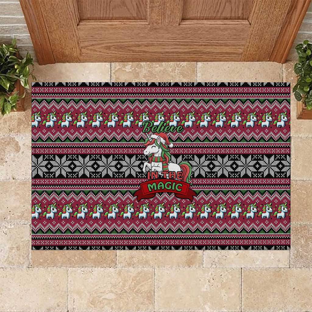 Unicorn Believe In The Magic Christmas Rubber Doormat Xmas Holiday Patterns - Wonder Print Shop