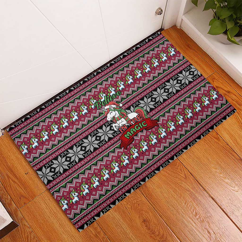 Unicorn Believe In The Magic Christmas Rubber Doormat Xmas Holiday Patterns - Wonder Print Shop