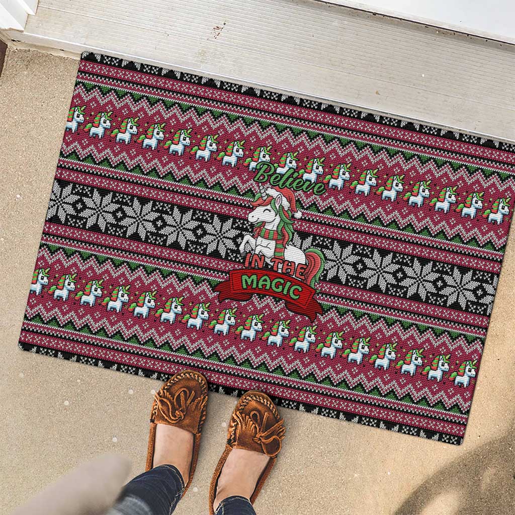 Unicorn Believe In The Magic Christmas Rubber Doormat Xmas Holiday Patterns - Wonder Print Shop