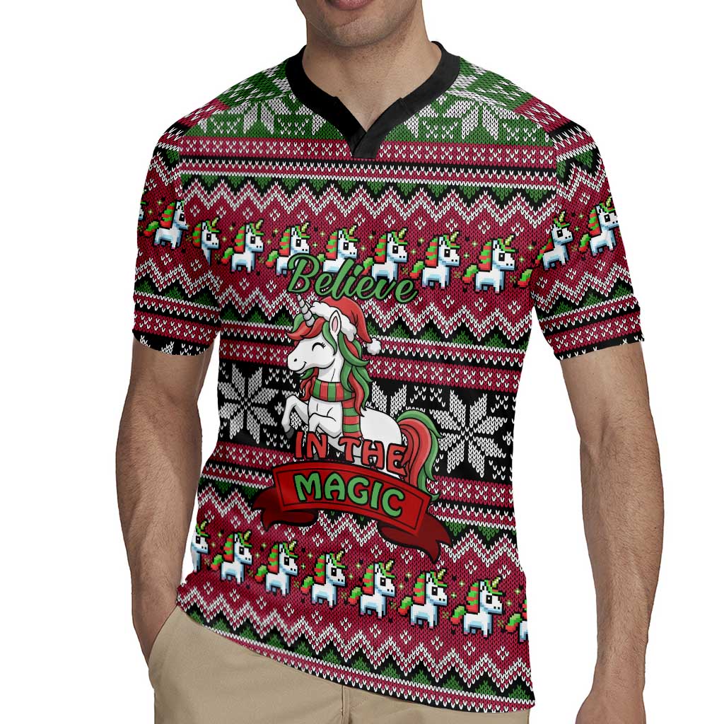 Unicorn Believe In The Magic Christmas Rugby Jersey Xmas Holiday Patterns - Wonder Print Shop