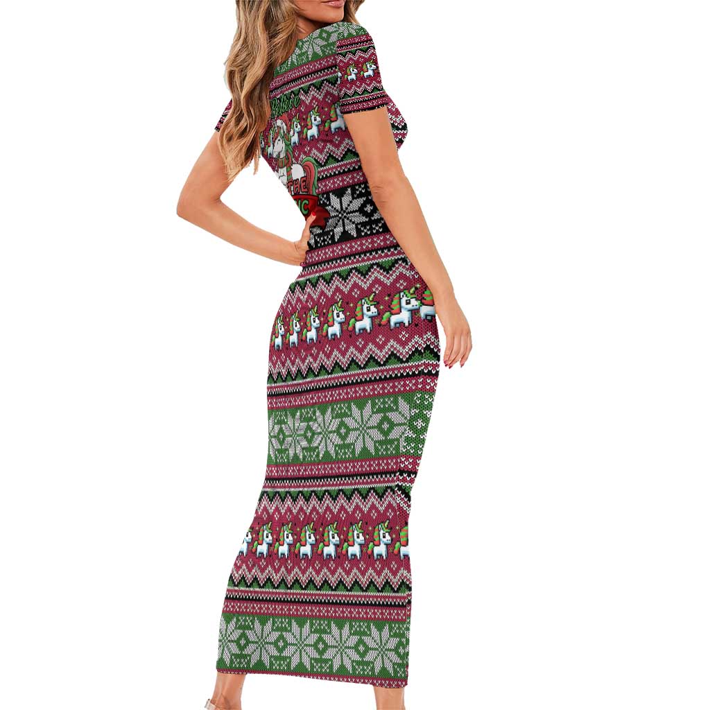 Unicorn Believe In The Magic Christmas Short Sleeve Bodycon Dress Xmas Holiday Patterns - Wonder Print Shop