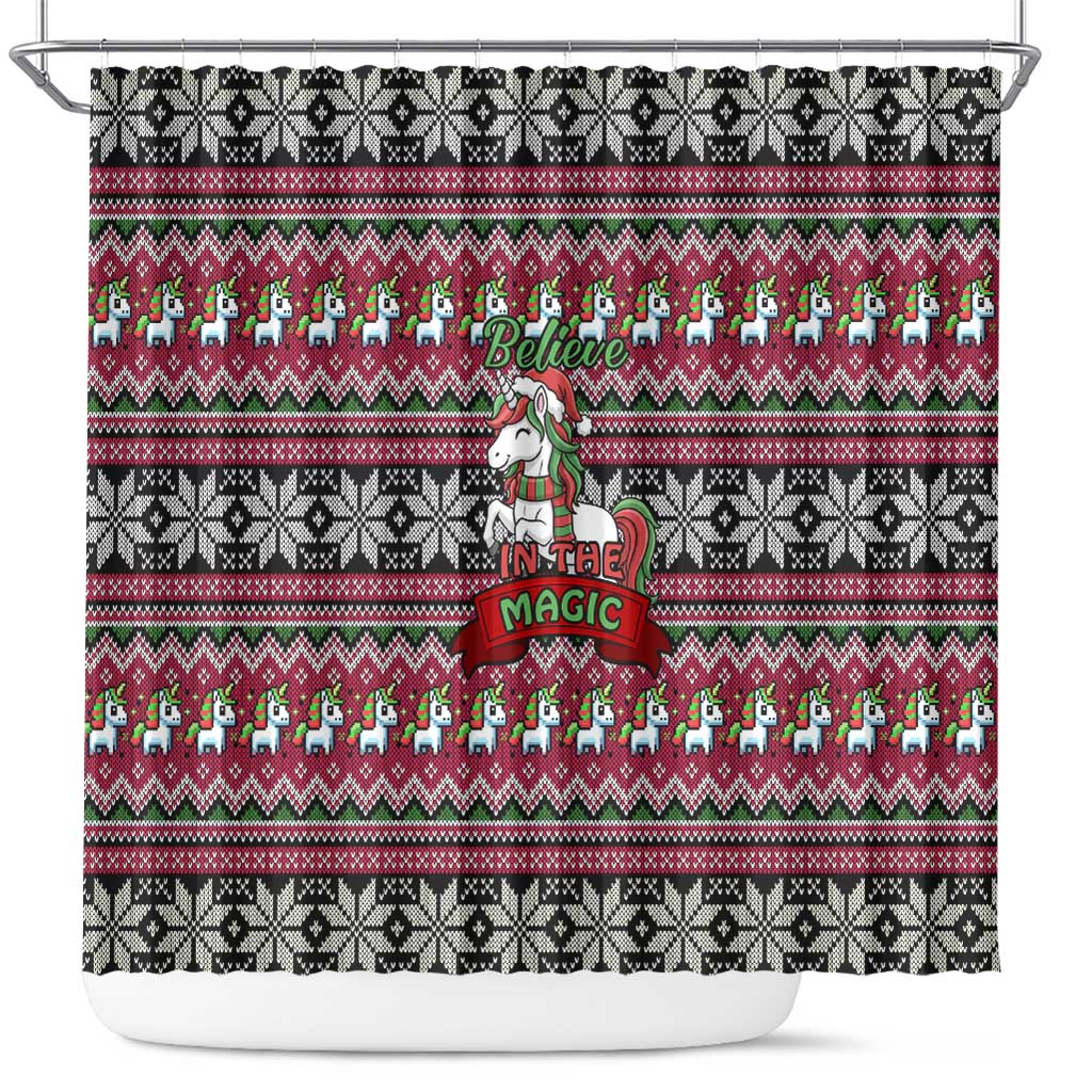 Unicorn Believe In The Magic Christmas Shower Curtain Xmas Holiday Patterns - Wonder Print Shop