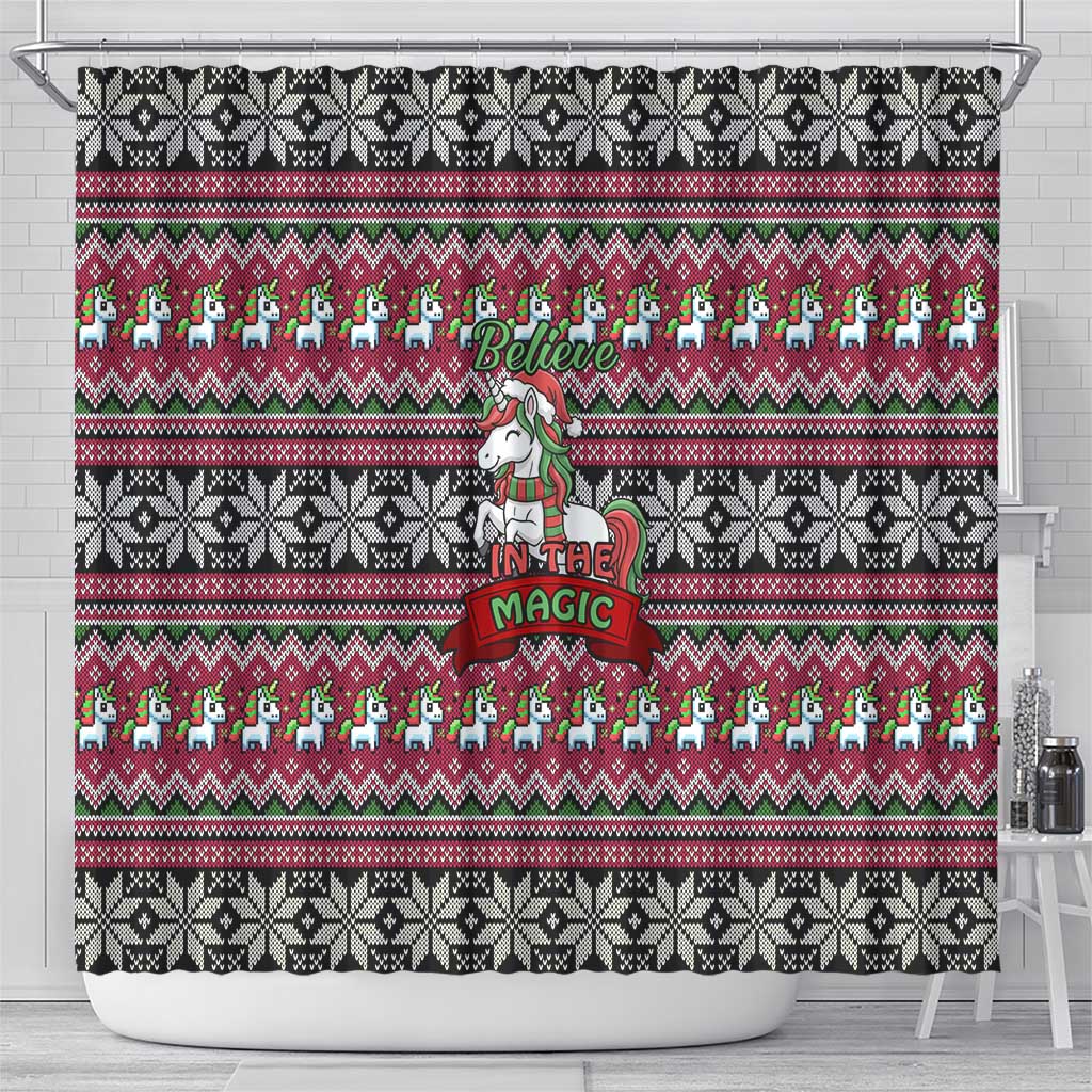 Unicorn Believe In The Magic Christmas Shower Curtain Xmas Holiday Patterns - Wonder Print Shop