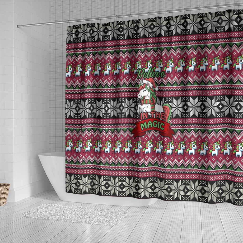 Unicorn Believe In The Magic Christmas Shower Curtain Xmas Holiday Patterns - Wonder Print Shop
