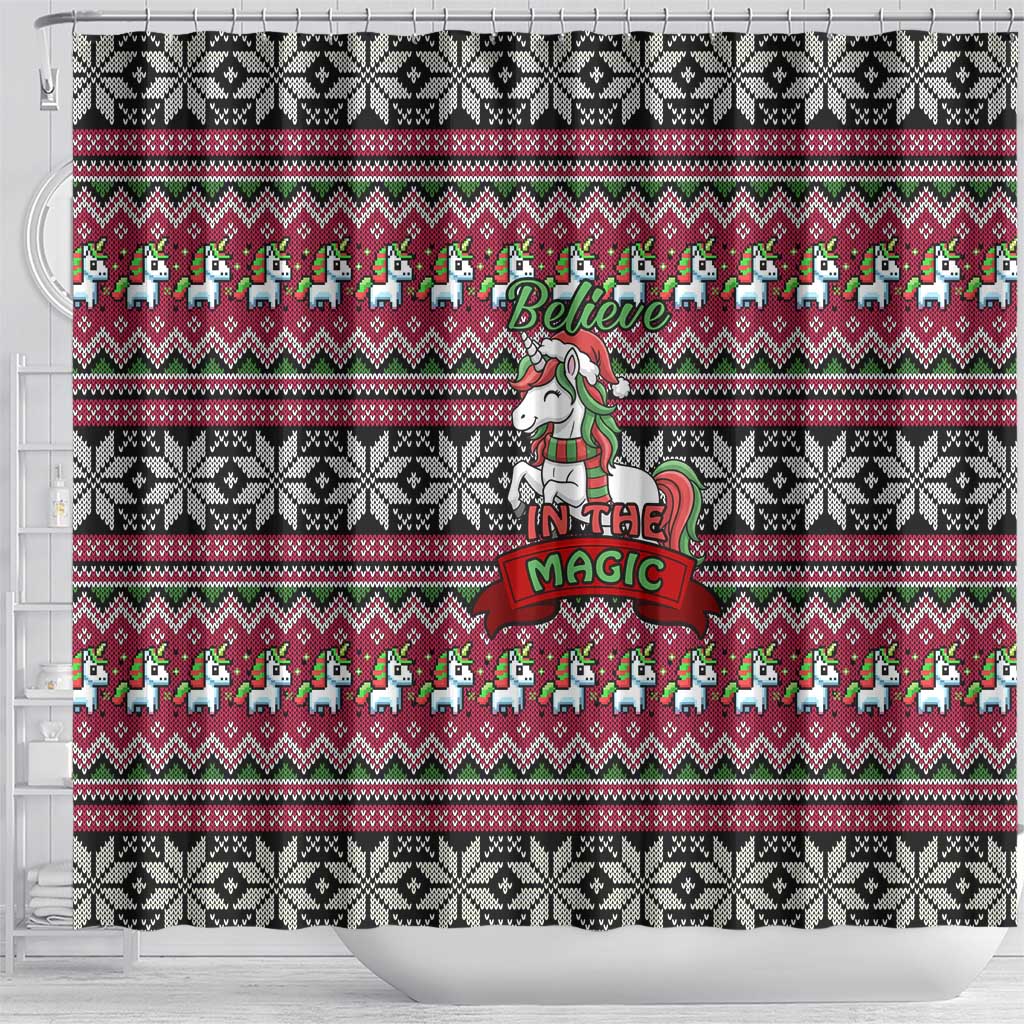 Unicorn Believe In The Magic Christmas Shower Curtain Xmas Holiday Patterns - Wonder Print Shop