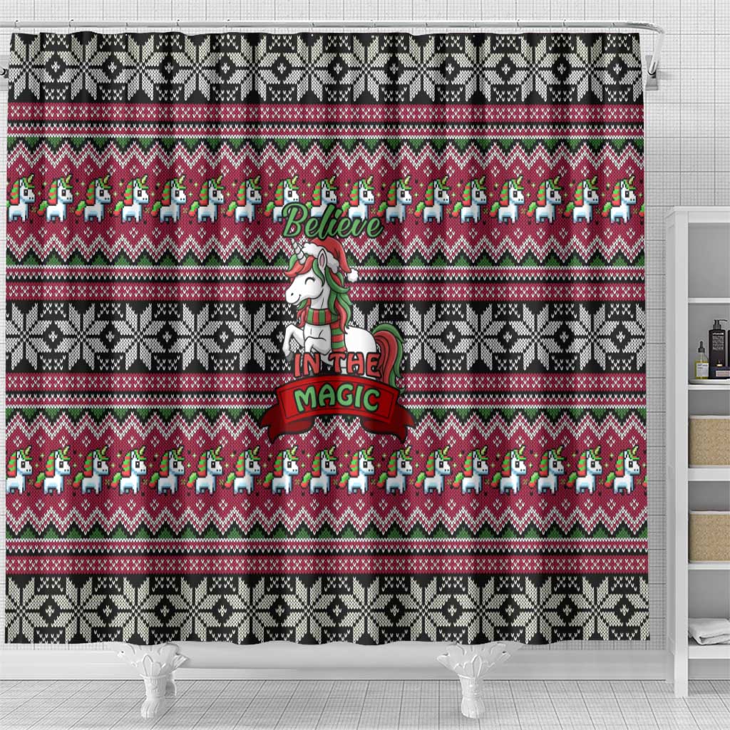Unicorn Believe In The Magic Christmas Shower Curtain Xmas Holiday Patterns - Wonder Print Shop