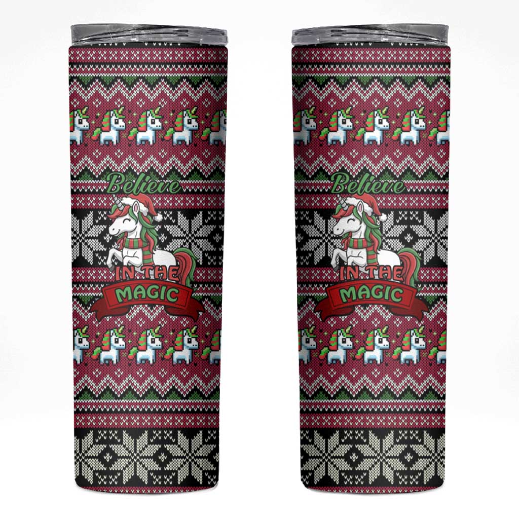 Unicorn Believe In The Magic Christmas Skinny Tumbler Xmas Holiday Patterns - Wonder Print Shop