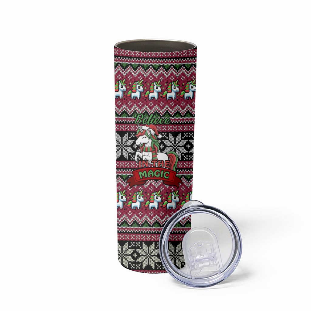 Unicorn Believe In The Magic Christmas Skinny Tumbler Xmas Holiday Patterns - Wonder Print Shop