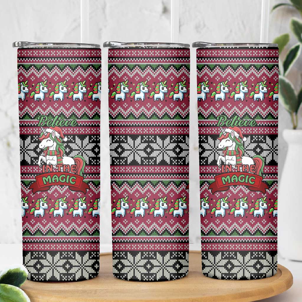 Unicorn Believe In The Magic Christmas Skinny Tumbler Xmas Holiday Patterns - Wonder Print Shop