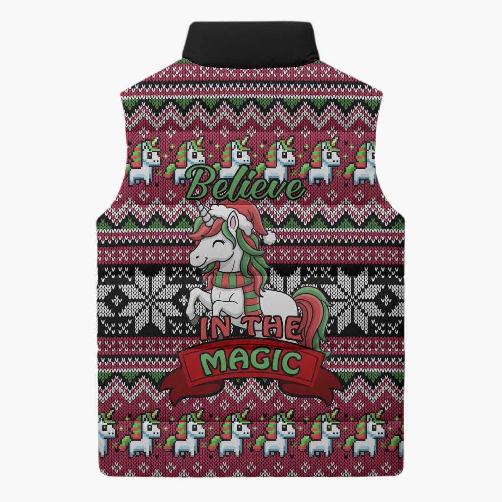 Unicorn Believe In The Magic Christmas Sleeveless Puffer Jacket Xmas Holiday Patterns - Wonder Print Shop