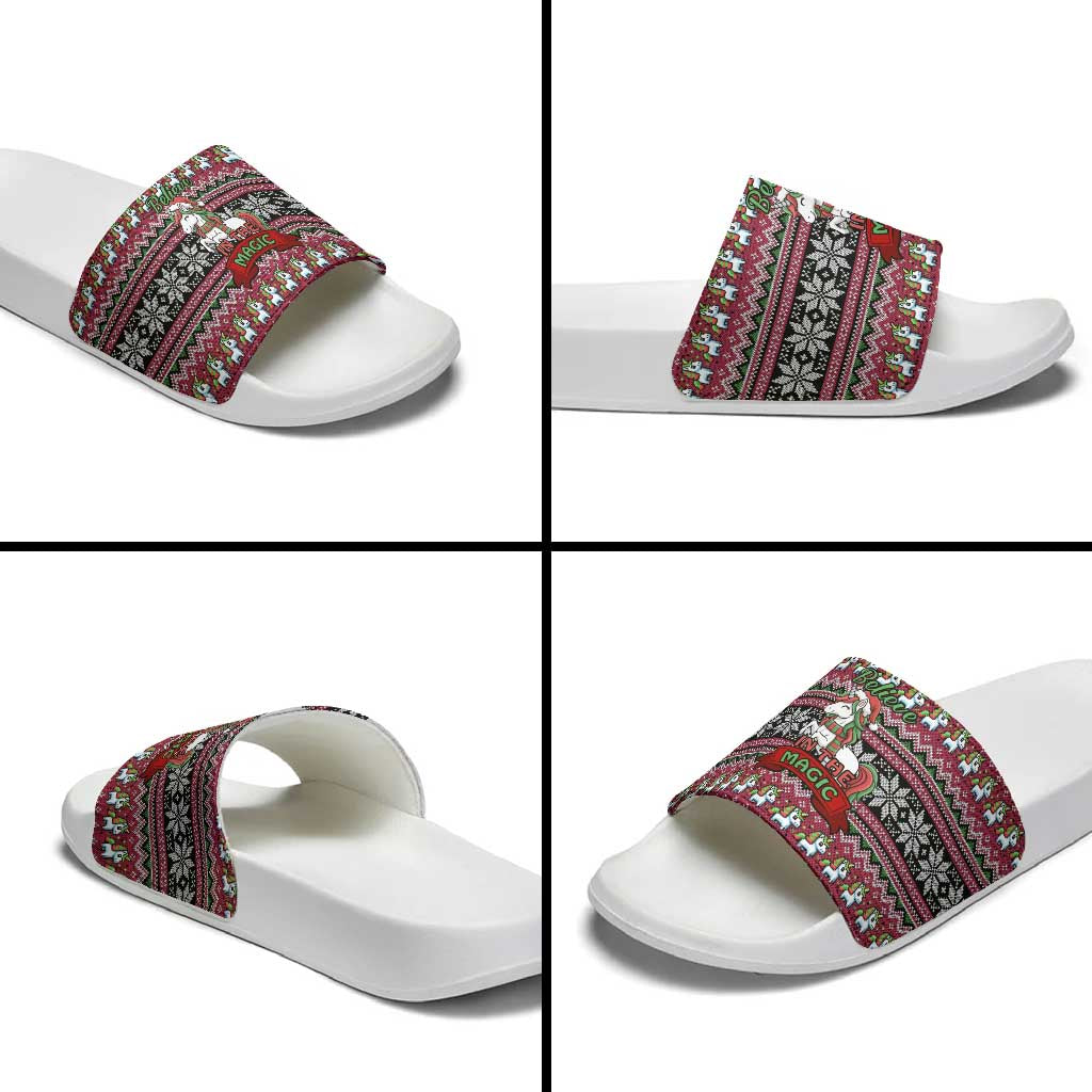 Unicorn Believe In The Magic Christmas Slide Sandals Xmas Holiday Patterns - Wonder Print Shop