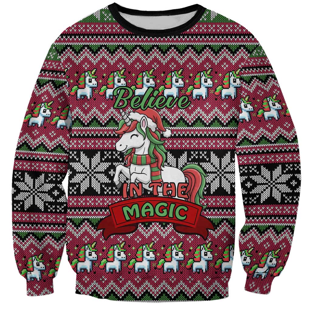 Unicorn Believe In The Magic Christmas Sweatshirt Xmas Holiday Patterns - Wonder Print Shop