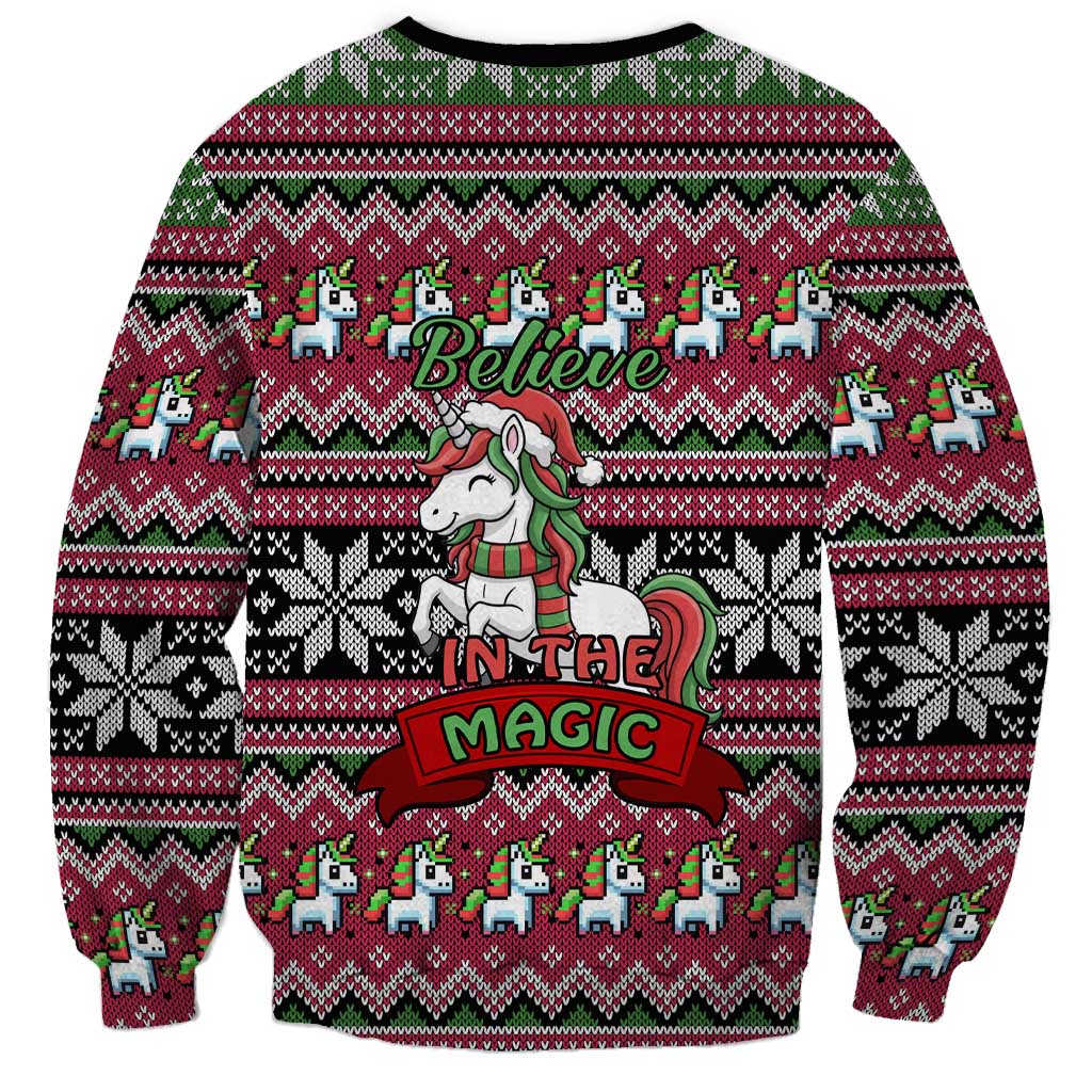 Unicorn Believe In The Magic Christmas Sweatshirt Xmas Holiday Patterns - Wonder Print Shop
