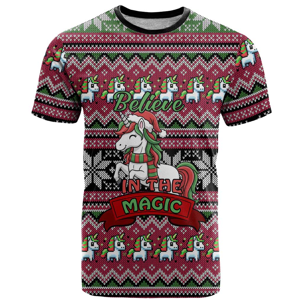 Unicorn Believe In The Magic Christmas T Shirt Xmas Holiday Patterns - Wonder Print Shop