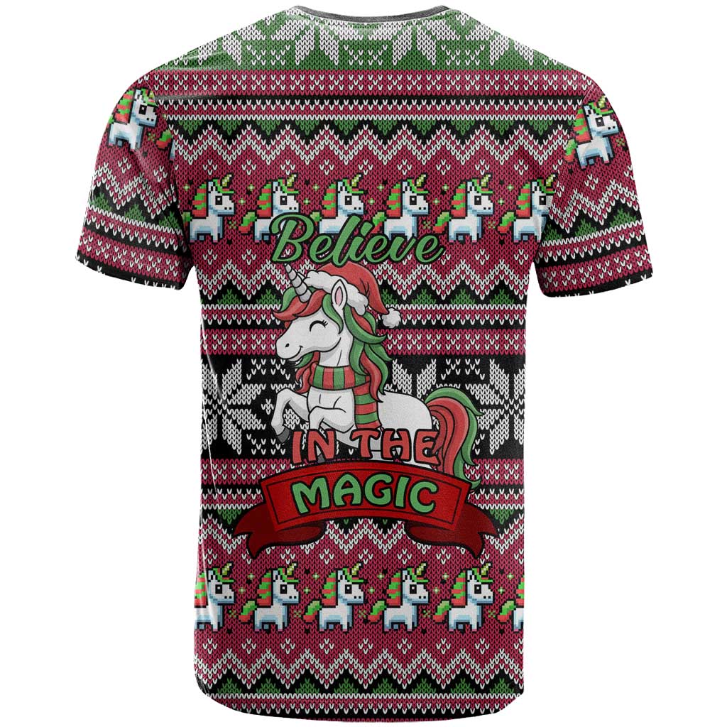 Unicorn Believe In The Magic Christmas T Shirt Xmas Holiday Patterns - Wonder Print Shop