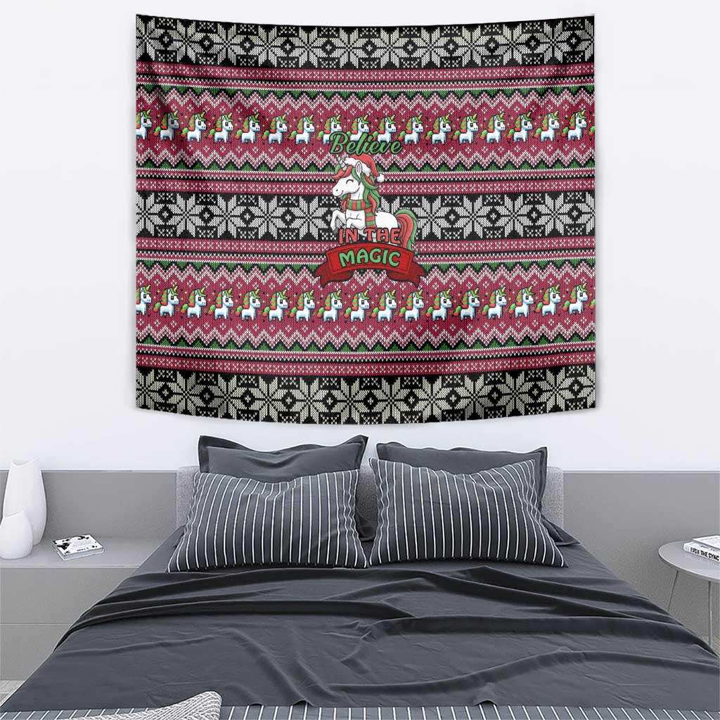 Unicorn Believe In The Magic Christmas Tapestry Xmas Holiday Patterns - Wonder Print Shop