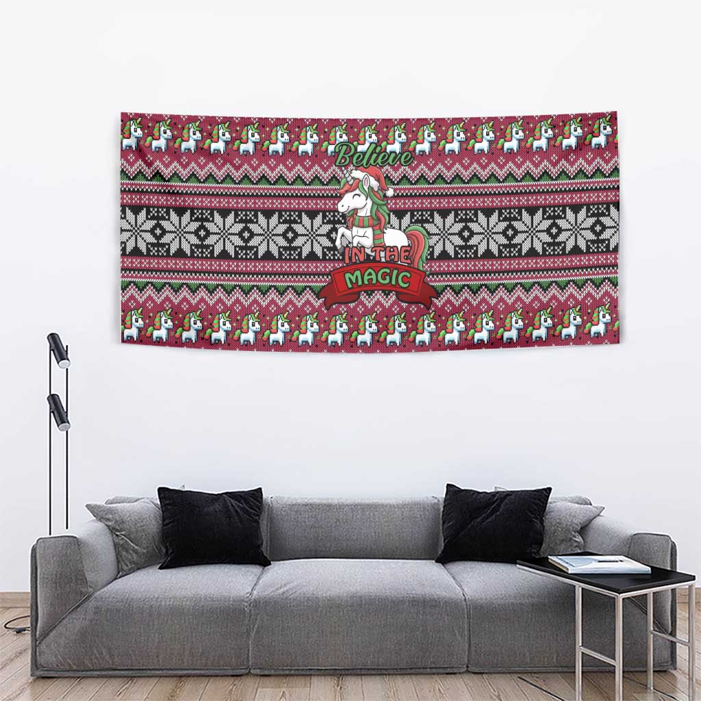 Unicorn Believe In The Magic Christmas Tapestry Xmas Holiday Patterns - Wonder Print Shop