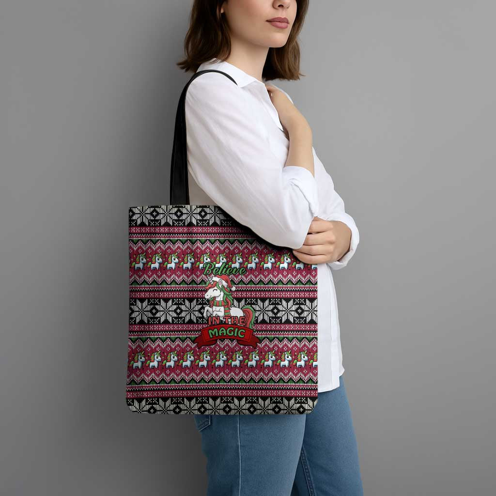 Unicorn Believe In The Magic Christmas Tote Bag Xmas Holiday Patterns - Wonder Print Shop