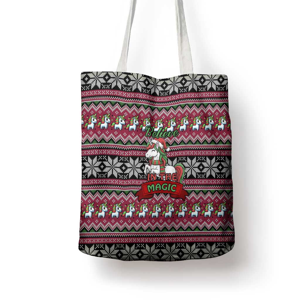 Unicorn Believe In The Magic Christmas Tote Bag Xmas Holiday Patterns - Wonder Print Shop