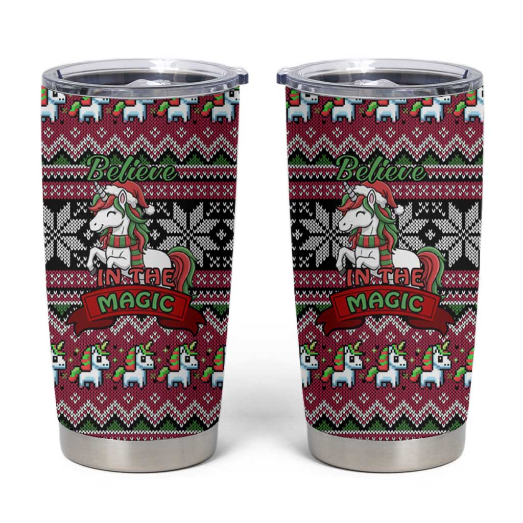Unicorn Believe In The Magic Christmas Tumbler Cup Xmas Holiday Patterns - Wonder Print Shop