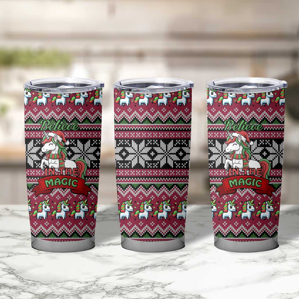 Unicorn Believe In The Magic Christmas Tumbler Cup Xmas Holiday Patterns - Wonder Print Shop