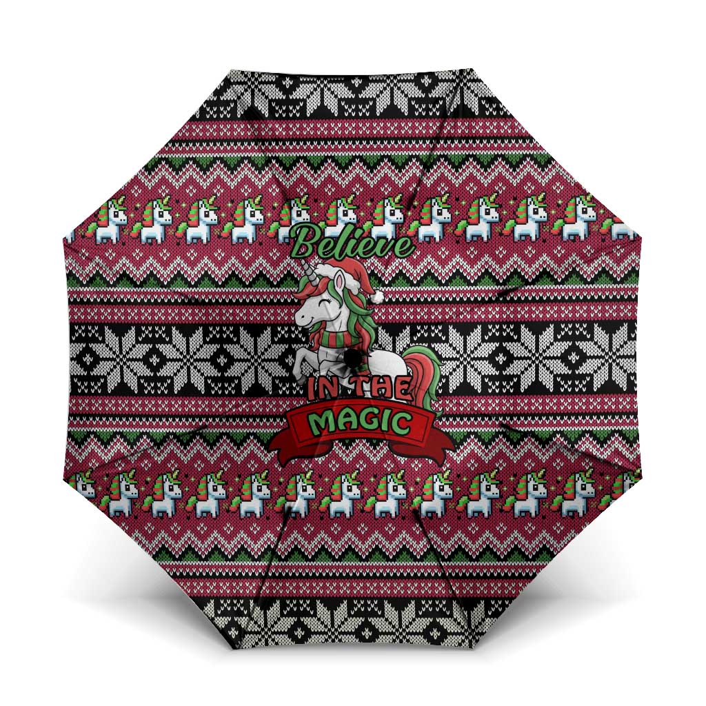 Unicorn Believe In The Magic Christmas Umbrella Xmas Holiday Patterns - Wonder Print Shop